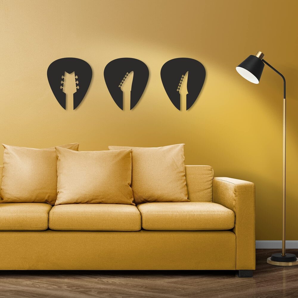 5521 3pcs Black Guitar Wall Art – Wooden Guitar Wall Decor for Living Room
